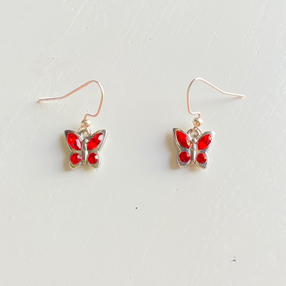 ruby red butterfly earrings